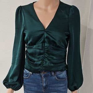 Chic Emerald Satin Blouse